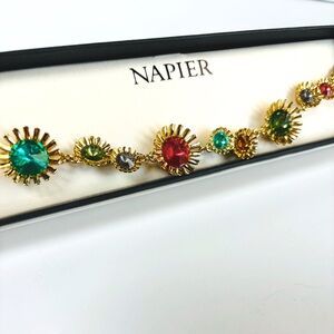 Napier Retro Jewel Tone Flowers Atomic Starburst Holiday Gold‎ Tone Bracelet